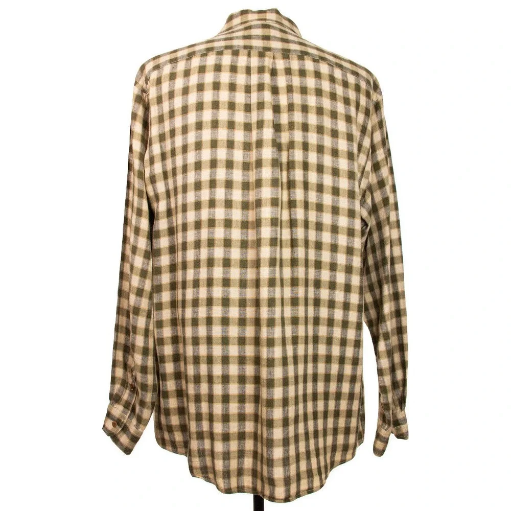 J Crew 100% Linen Mens L Brown Plaid Check LS Button Front‎ Shirt